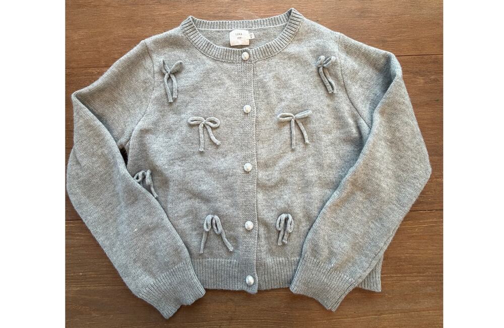 Luna Ivy Gray Bow Detail Pearl Button Cardigan Sweater Women’s Medium Coquette